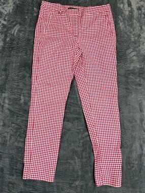Adrianna Papell Womens Red & White Gingham Print Skinny Pants Size S